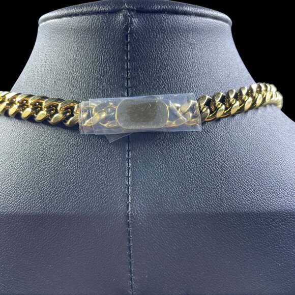 Gold Tone Cuban Link Chain Necklace Chunky Hip Hop Streetwear Statement NWOT - Picture 7 of 8